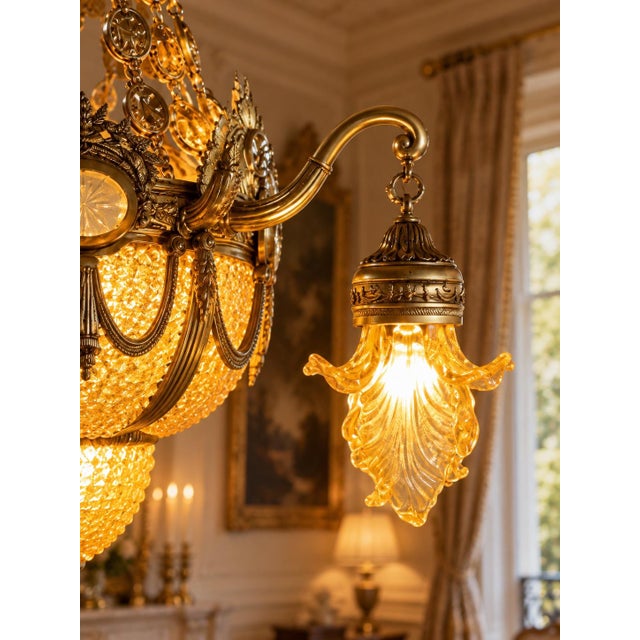 1970s 1970 French Artisan Louis XVI Gold Bronze Chandelier For Sale - Image 5 of 18