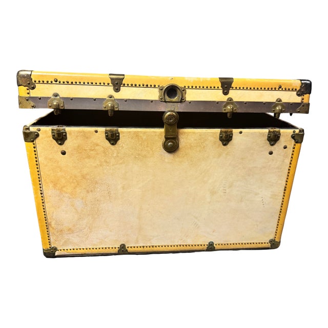 Early 20th Century Oshkosh Wardrobe Steamer Trunk With Original Interior & Diamond Inlay For Sale