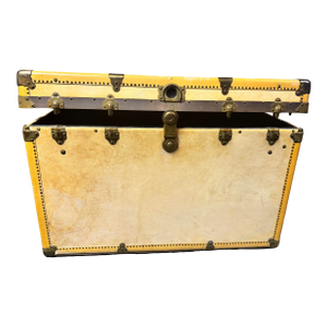 Early 20th Century Oshkosh Wardrobe Steamer Trunk With Original Interior & Diamond Inlay