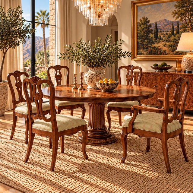 1970s Vintage Italian Chippendale Walnut Dining Chairs With Bee Silk Upholstery - Set of 5 For Sale - Image 4 of 11