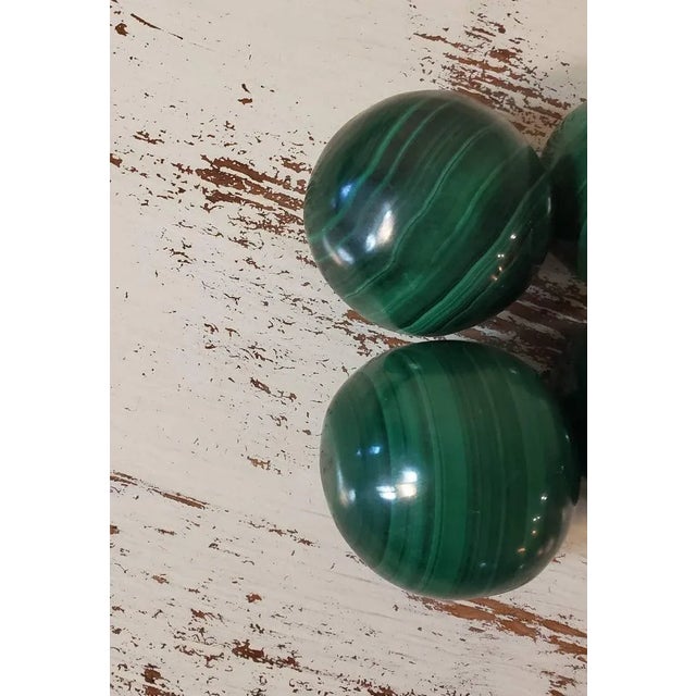 Mid 20th Century Malachite Carved & Polished Spherical Stones - Set of 4 For Sale - Image 5 of 7
