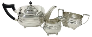 English Rectangular Silver Tea Set, 1930s, Set of 3