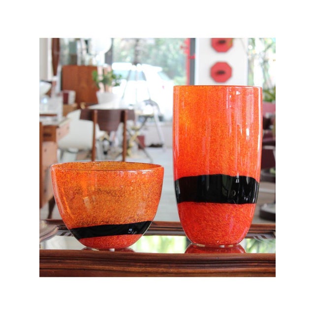 Murano Glass Orange Vases, 1979, Set of 2 For Sale - Image 9 of 11