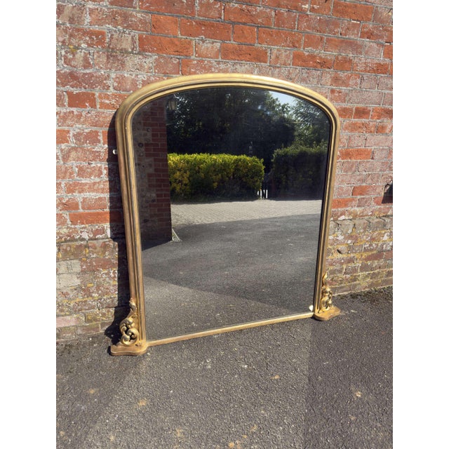 Large Antique English Arched Top Gilt Overmantel Mirror, 1800s For Sale - Image 6 of 7