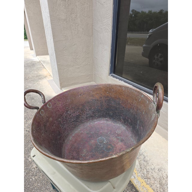 Extra Large Old Copper Cauldron With Handles For Sale - Image 12 of 14