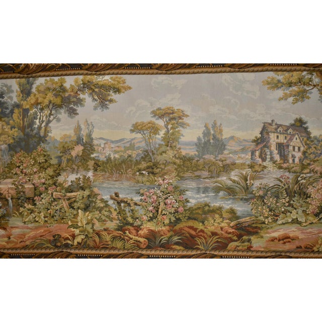 Vintage French Style Tapestry Wall Hanging Pastoral Landscape River Italy For Sale - Image 9 of 18