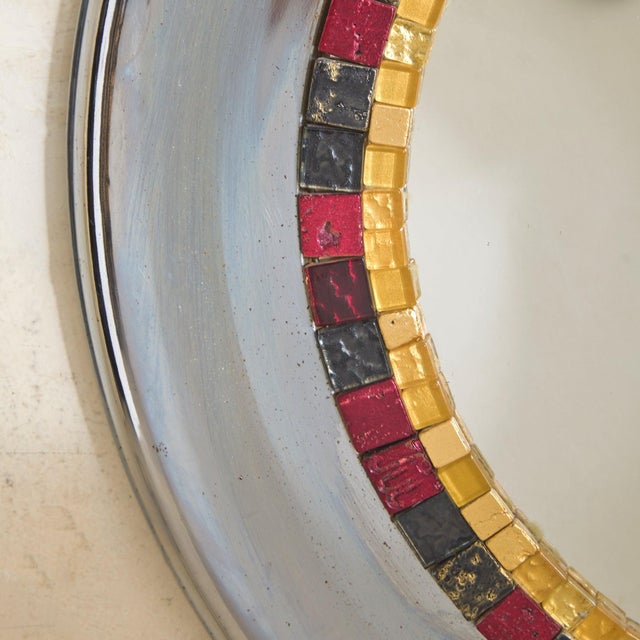 French Chrome Wall Mirror with Ceramic + Glass Tesserae, 1970s For Sale In Chicago - Image 6 of 9