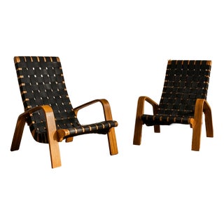 Mid-Century Woven Wood Armchairs, Czechoslovakia, 1950s, Set of 2 For Sale