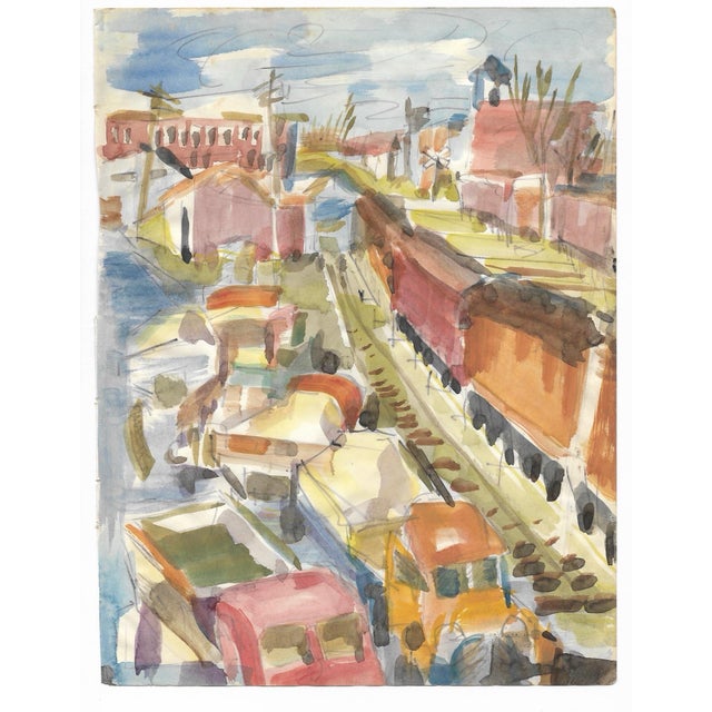 Mid-Century Modern 1955 Marianna Van Rossen Hoogendyk City Watercolor For Sale - Image 3 of 3