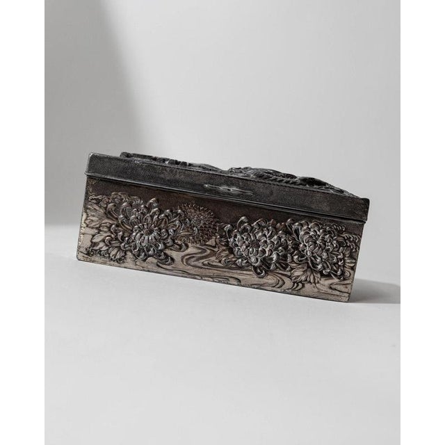 Vintage Japanese Silver-Plated Box with Dragon Motif and Wood Inlay, Early 19th Century For Sale - Image 15 of 17
