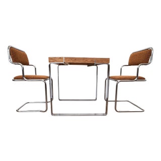 Vintage Wooden and Chrome Dining Table and Chairs by Ladislav Vrátník, 1970s, Set of 3 For Sale