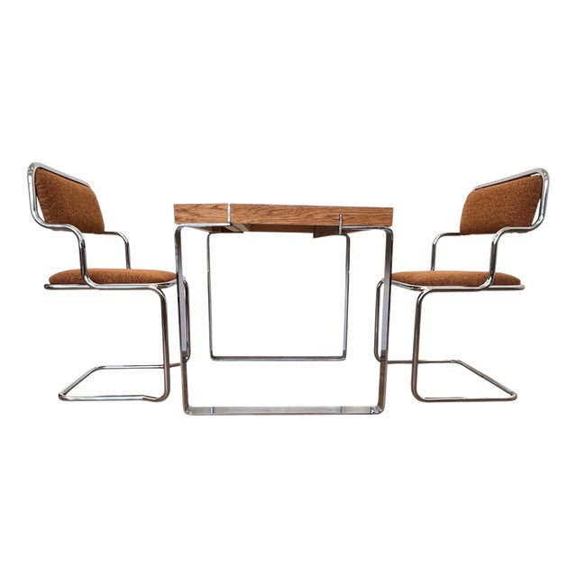 Vintage Wooden and Chrome Dining Table and Chairs by Ladislav Vrátník, 1970s, Set of 3 For Sale