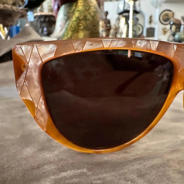 1980s Laura Biagiotti Mother Pearl and Brown Acetate Luxury Sunglasses For Sale - Image 9 of 9
