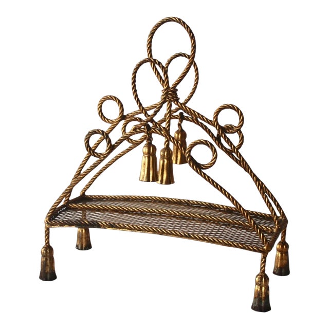 Mid 20th Century Italian Mid-Century Gilded Rope Tassels Magazine Book Rack For Sale