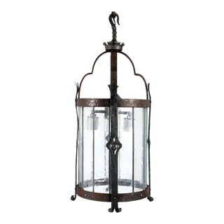 Early 20th Century American Albert Sechrist Gothic Revival Hammered Wrought Iron 4-Light Pendant Light For Sale
