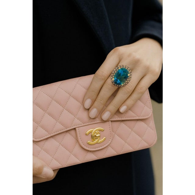 Bochic "Orient" Vintage Natural Yellow Sapphire & Blue Topaz Ring Set 18K Gold & Silver For Sale In New York - Image 6 of 8