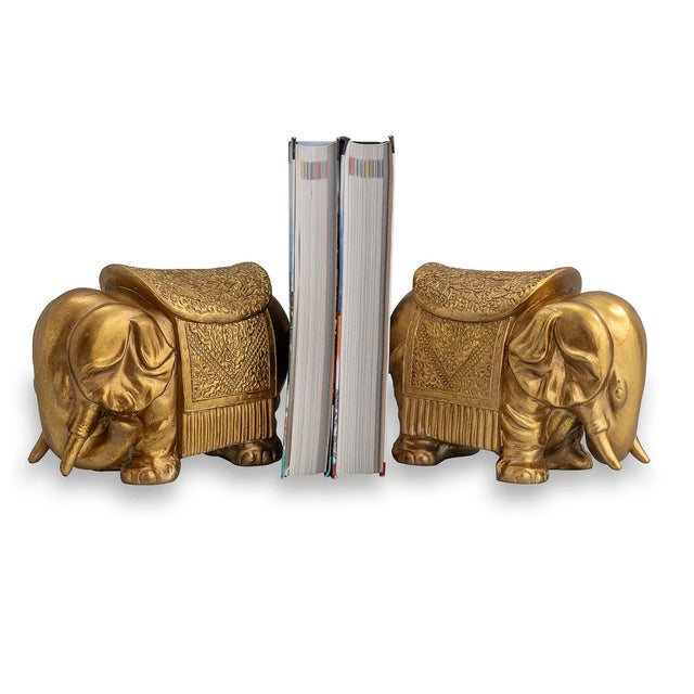 Asian Antique Royal Gold Elephant Bookends, Set of 2 For Sale - Image 3 of 8