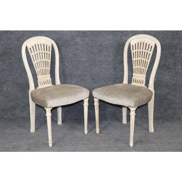 French Set of 10 Maison Jansen Balloon Back Paint Decorated Distressed Dining Chairs For Sale - Image 3 of 18
