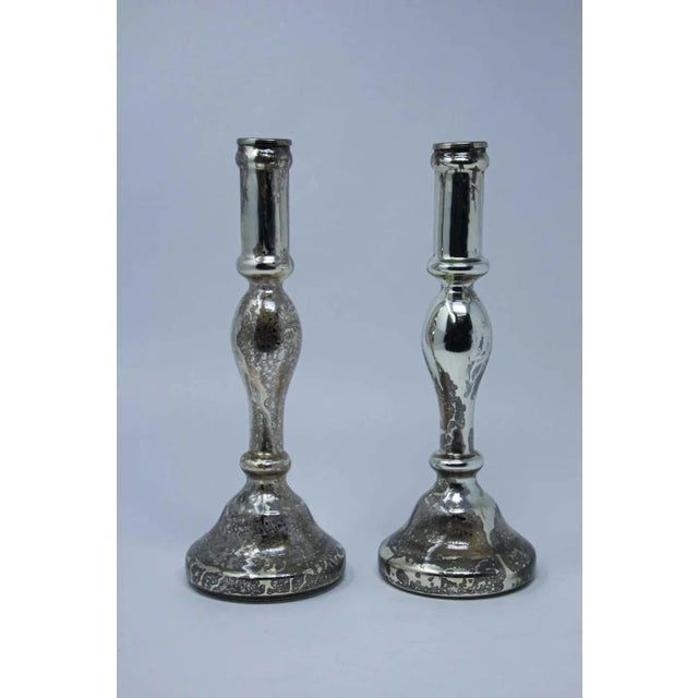 English Mercury Glass Candlesticks - a Pair For Sale - Image 3 of 12