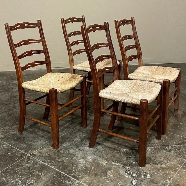 Set of 6 Country French Dining Chairs With Rush Seats Includes 2 Armchairs For Sale - Image 9 of 13