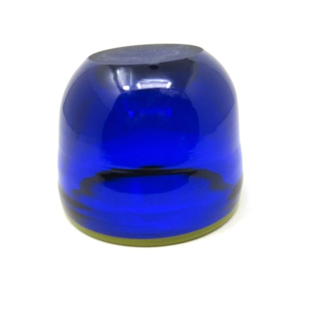 Mid-Century Modern Lucyna Huta Szkła Blue & Yellow Decorative Glass Bowl For Sale - Image 3 of 9