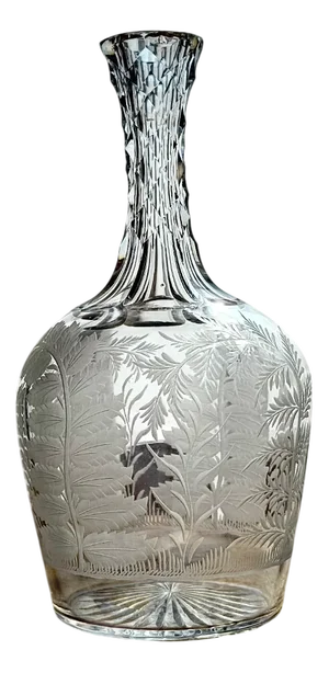Victorian Etched Hand-Blown Crystal Glass Decanter with Fern Leaf Decor, 1890s