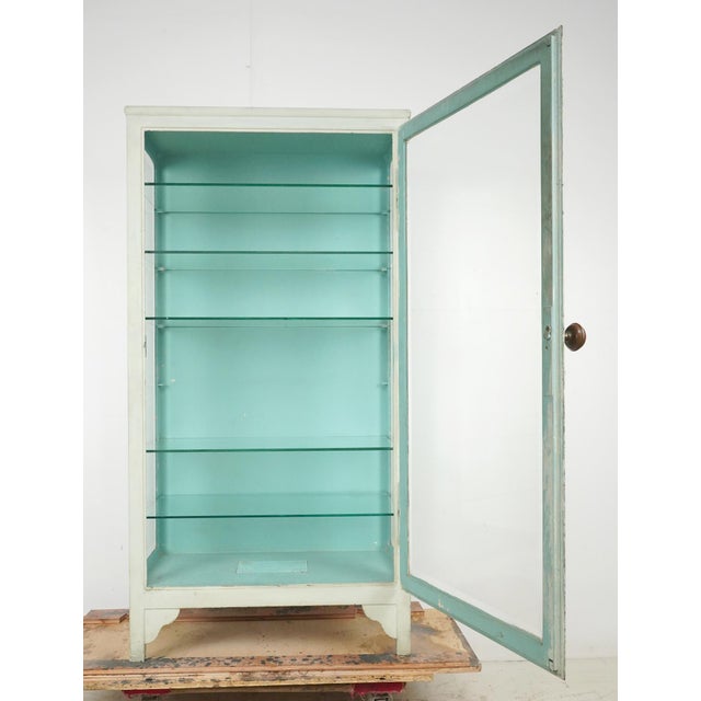 Vintage Steel Glass Medical Pharmacy Display Cabinet For Sale - Image 4 of 12