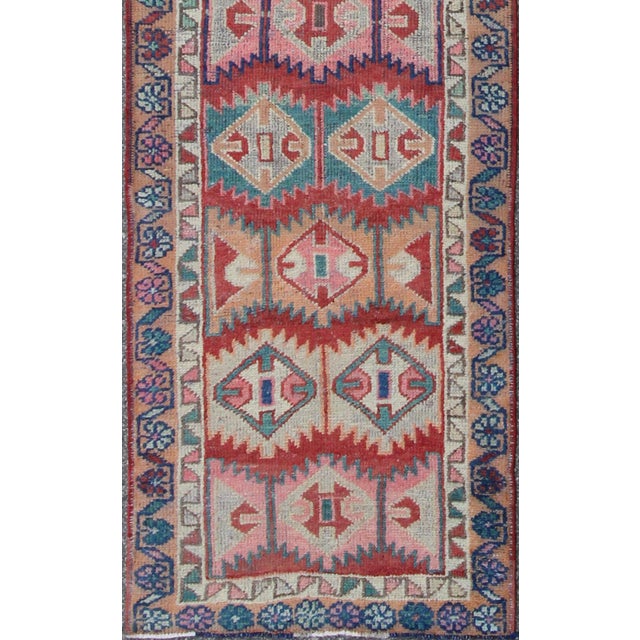 Unique and Colorful Turkish Oushak Runner With Intricate Geometric Pattern For Sale - Image 4 of 6