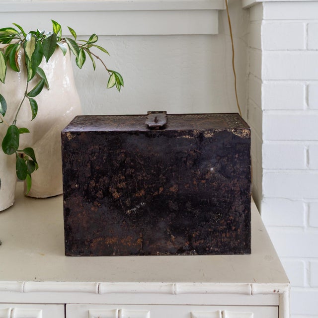 Rustic Metal Strongbox or Money Box With Slavic Floral Folk Art and Cyrillic Text For Sale - Image 16 of 16