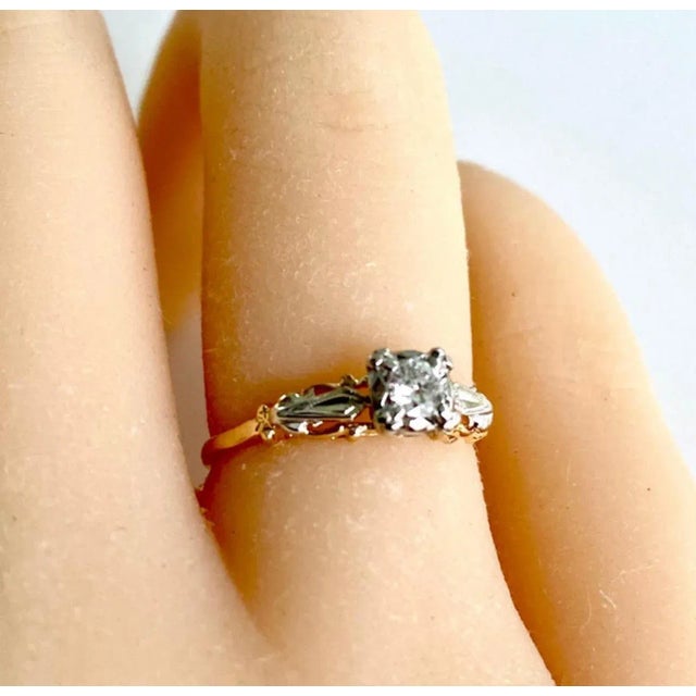 Antique Art Deco Diamond 0.15 Carat 14 Karat White and Rose Gold Filigree Ring Size 6 For Sale - Image 4 of 6