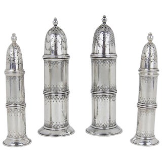 American Neo-Classical Solid Silver Salt and Pepper Shaker Set by Marie Zimmermann For Sale