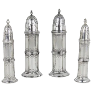 American Neo-Classical Solid Silver Salt and Pepper Shaker Set by Marie Zimmermann
