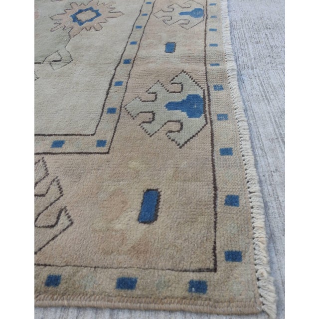 Antique Oushak Neutrals, Teal and Flesh Tones For Sale In Nashville - Image 6 of 11