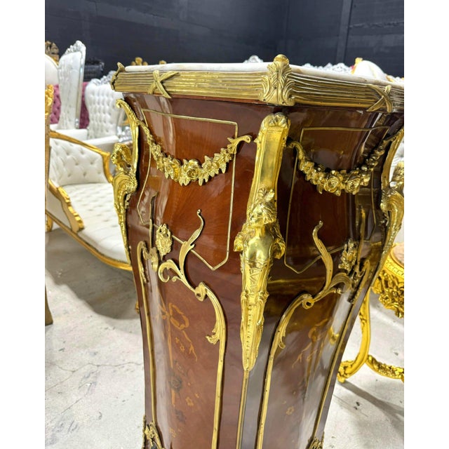 Rococo Style Pedestal Column With Elegant White Marble Top For Sale - Image 10 of 13