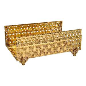 Vintage Hollywood Regency Gold Metal Basketweave Guest Towel Tray