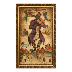 Homage to Chagall, Large Vintage Cubist Painting