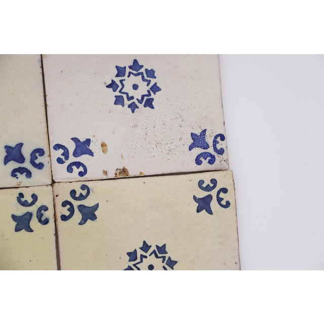 19th Century Set of Four Tiles Blue & White Floral, Portuguese For Sale - Image 9 of 14