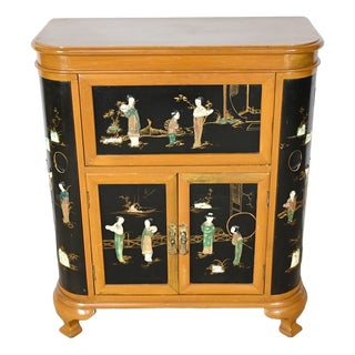 Asian Cabinet with Lacquered Wooden Liqueurs, China, 1950s For Sale