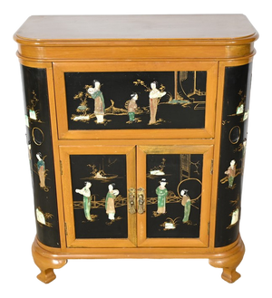 Asian Cabinet with Lacquered Wooden Liqueurs, China, 1950s
