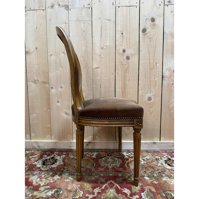 Brown Louis XVI Medallion Chairs in Wood and Caning, 1960s, Set of 6 For Sale - Image 8 of 9