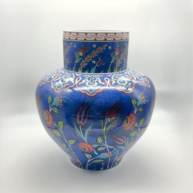 Ceramic Handmade Ceramic Large Iznik Vase (Monumental Size) Cobalt Blue Background Floral For Sale - Image 7 of 8