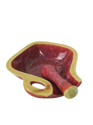 Mid-Century Red and Yellow Glazed Ceramic Mortar Ashtray by Accolay, France, 1950s