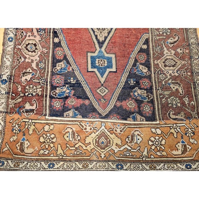 19th Century Antique Persian Bidjar Wide Runner, Hand-Knotted Wool, Geometric Pattern, Terracotta & Navy, 4x11 For Sale - Image 5 of 18