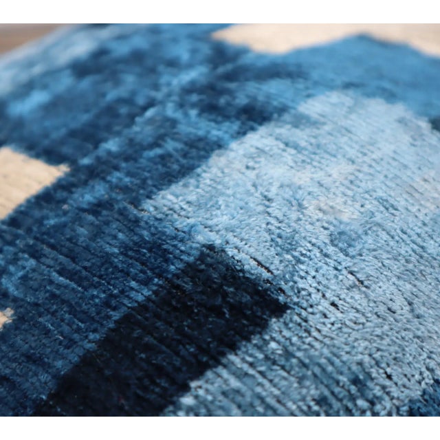 Contemporary Blue & Ivory Handmade Silk Throw Pillow With Down Insert For Sale In San Francisco - Image 6 of 7