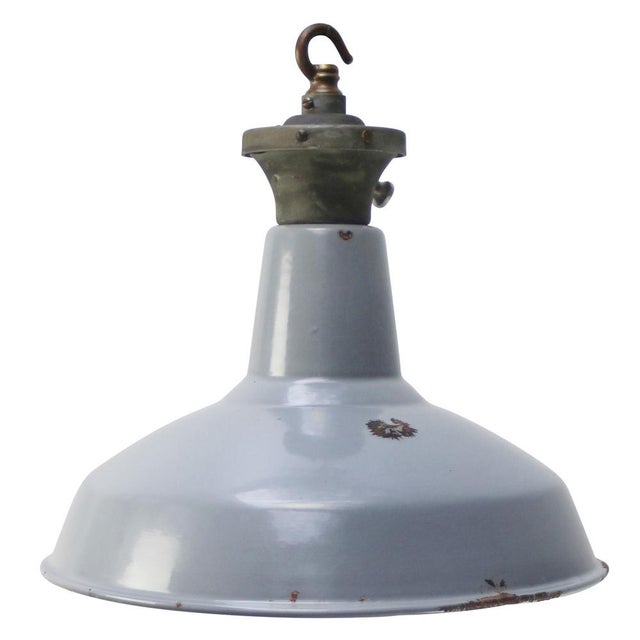 Metal Industrial British Grey Enamel Pendant Lamp, 1950s For Sale - Image 7 of 7