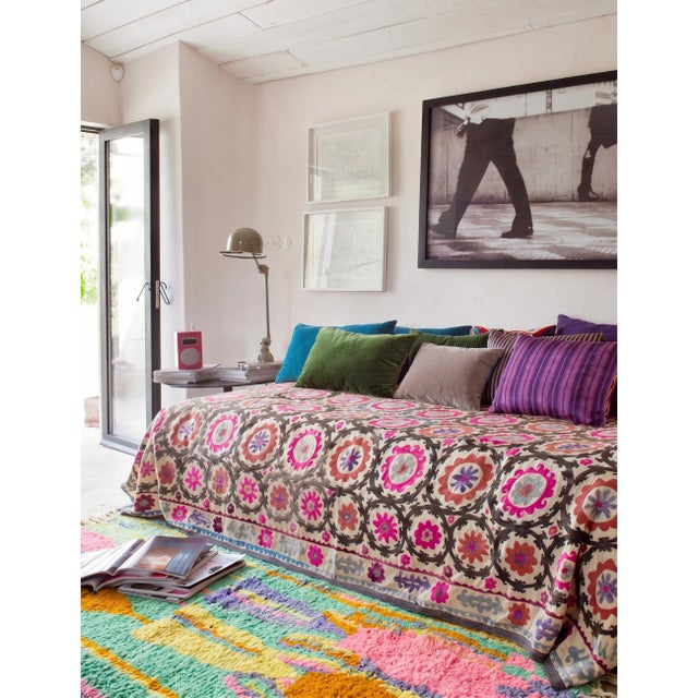 Contemporary Moroccan Rug | Handwoven Berber Wool Rug with Mint Field and Candy-Colored Drip Motifs This playful...