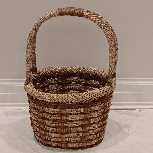 Vintage French Style Hand Woven Market Wicker Basket With Handles For Sale - Image 4 of 12