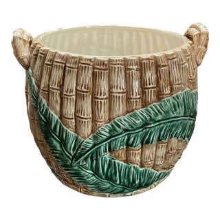 Vintage Fitz and Floyd Fern Grotto Palm Leaves and Bamboo Ceramic Planter For Sale