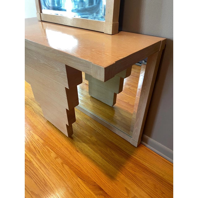 Jay Spectre for Century Furniture "Entrance Maker" White Oak Console with Hanging Mirror. Console is ziggurat-shaped with...