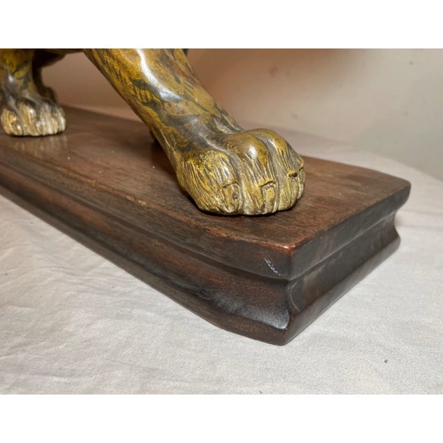 Large 1800's Antique Hand Carved Wood Japanese Tiger Meiji Sculpture Statue Art For Sale - Image 10 of 16